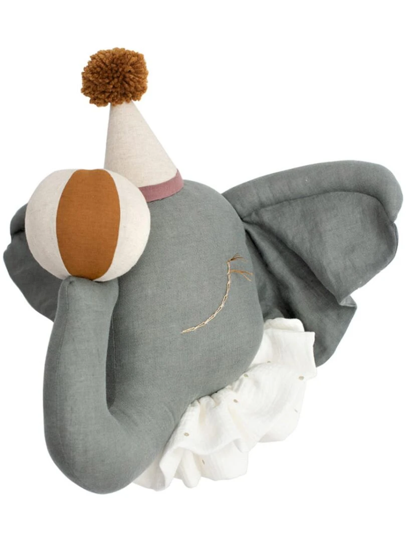 Trophée mural enfant en lin Éléphant de cirque gris Gris