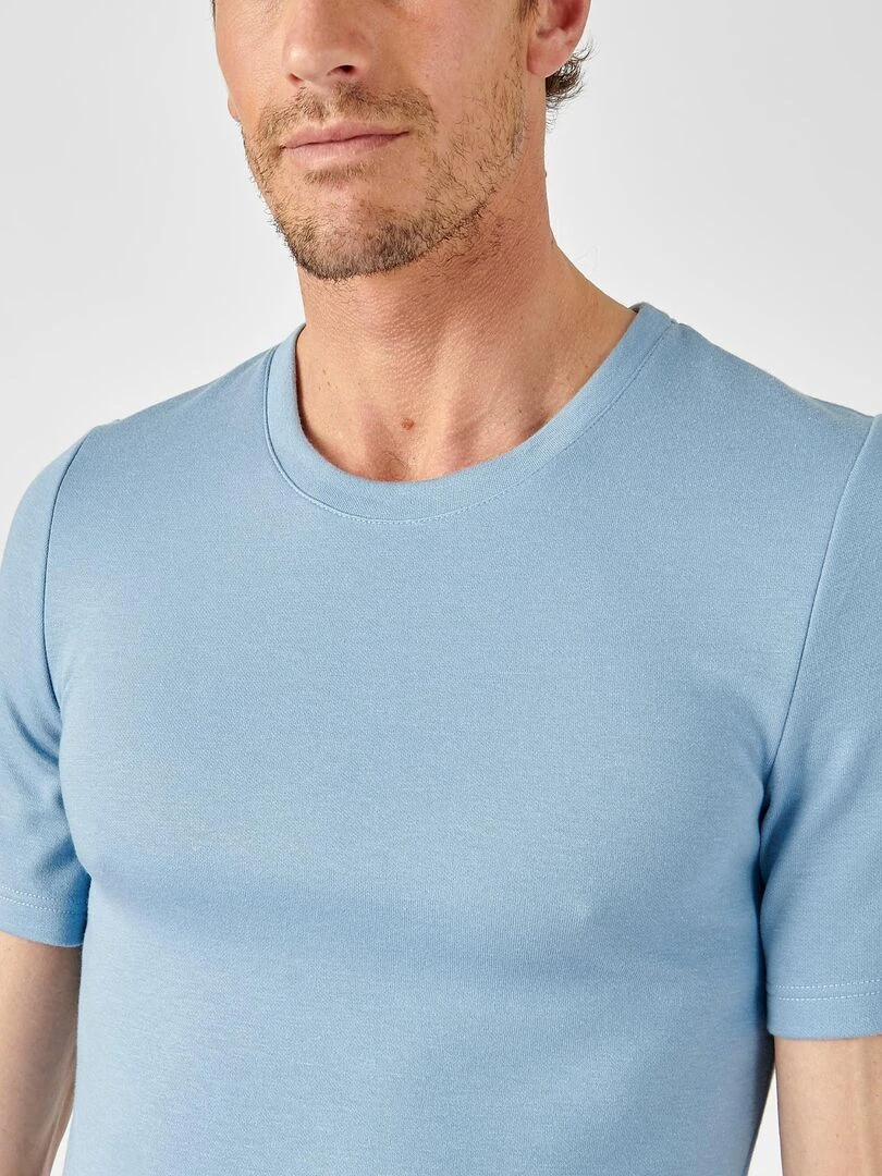 T shirt double face col rond Thermolactyl Damart Bleu gris
