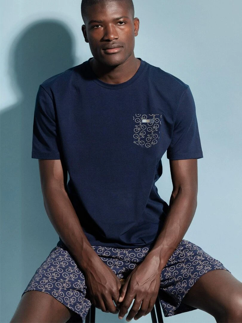 Pyjama short t shirt Bikely Antonio Miro   Bleu marine