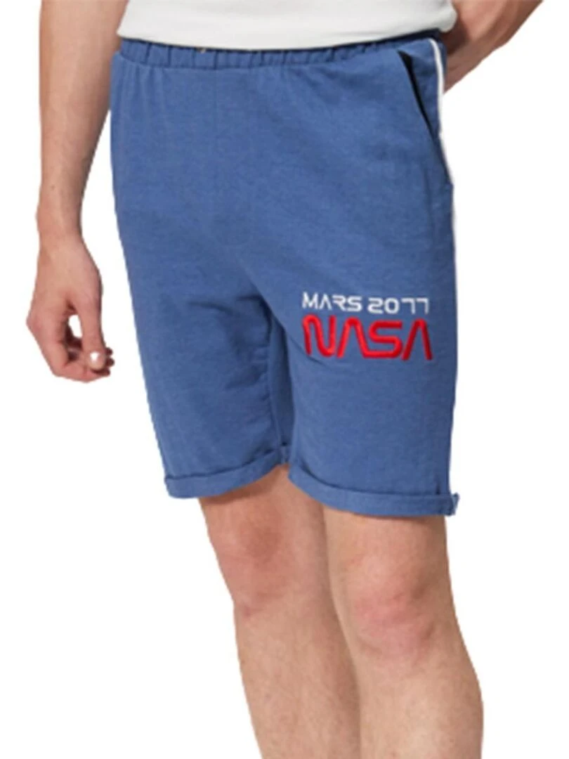 Nasa Bermuda homme imprimé logo en coton Bleu