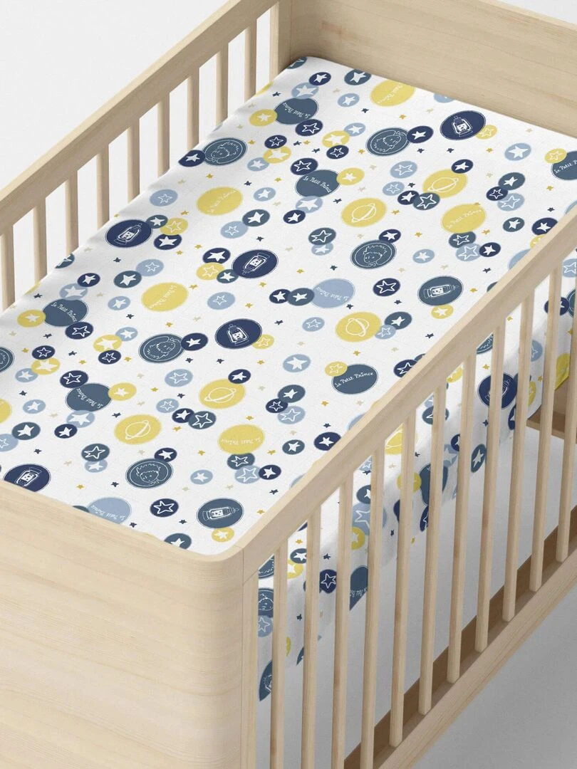 Drap housse La nuit Berceau "Happyfriday"   Blanc