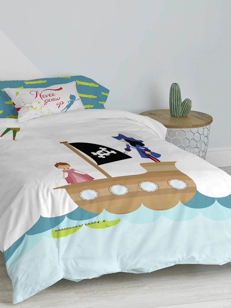 Parure housse de couette 2 pièces Flying boy "Happyfriday"   Bleu Marron