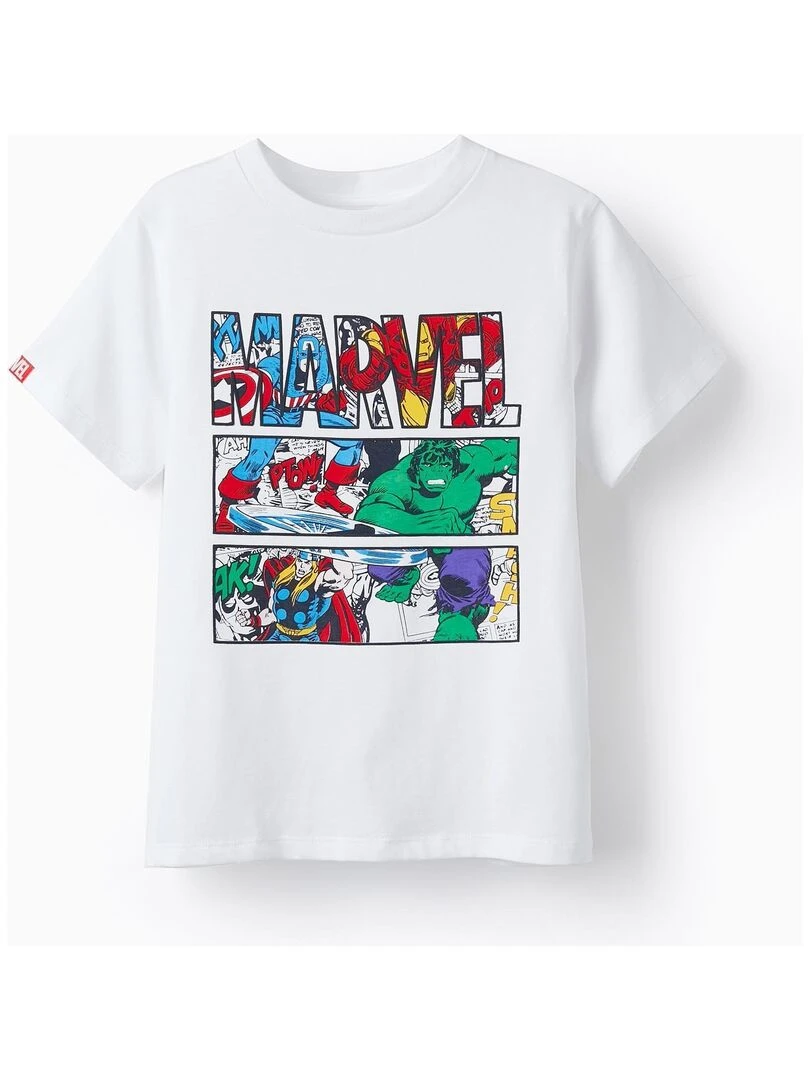 T shirt en coton pour garçon 'Marvel Les Avengers' manches courtes Blanc