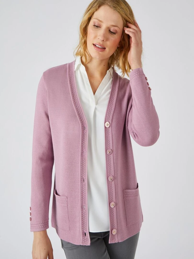 Veste maille milano 50% laine mérinos Damart Mauve