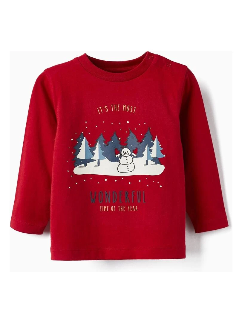 T shirt en coton pour bébé garçon 'Wonderful' manches longues NOËL Rouge