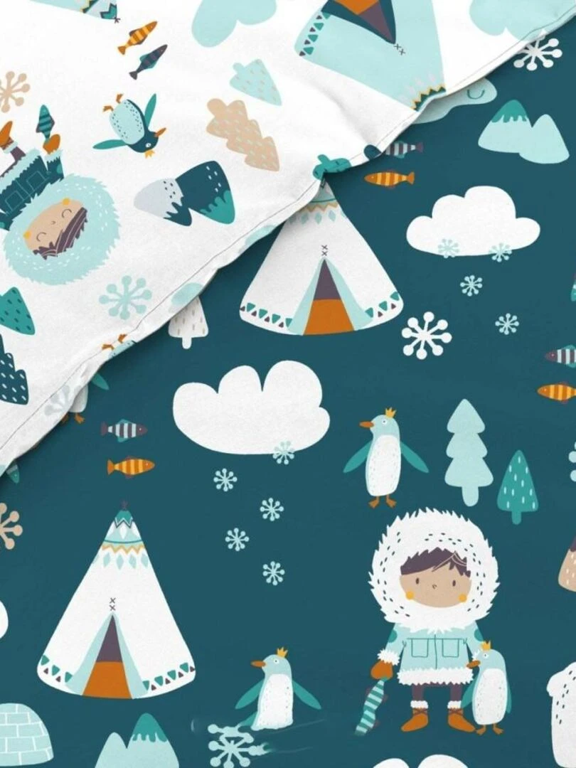 Housse de couette 140x200 + taie Igloo coton 42 fils   Bleu