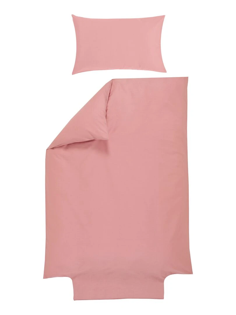 Parure de lit housse de couette 100x140 cm + taie 40x60 cm Coton Bio 'P'tit Basile' Rose foncé