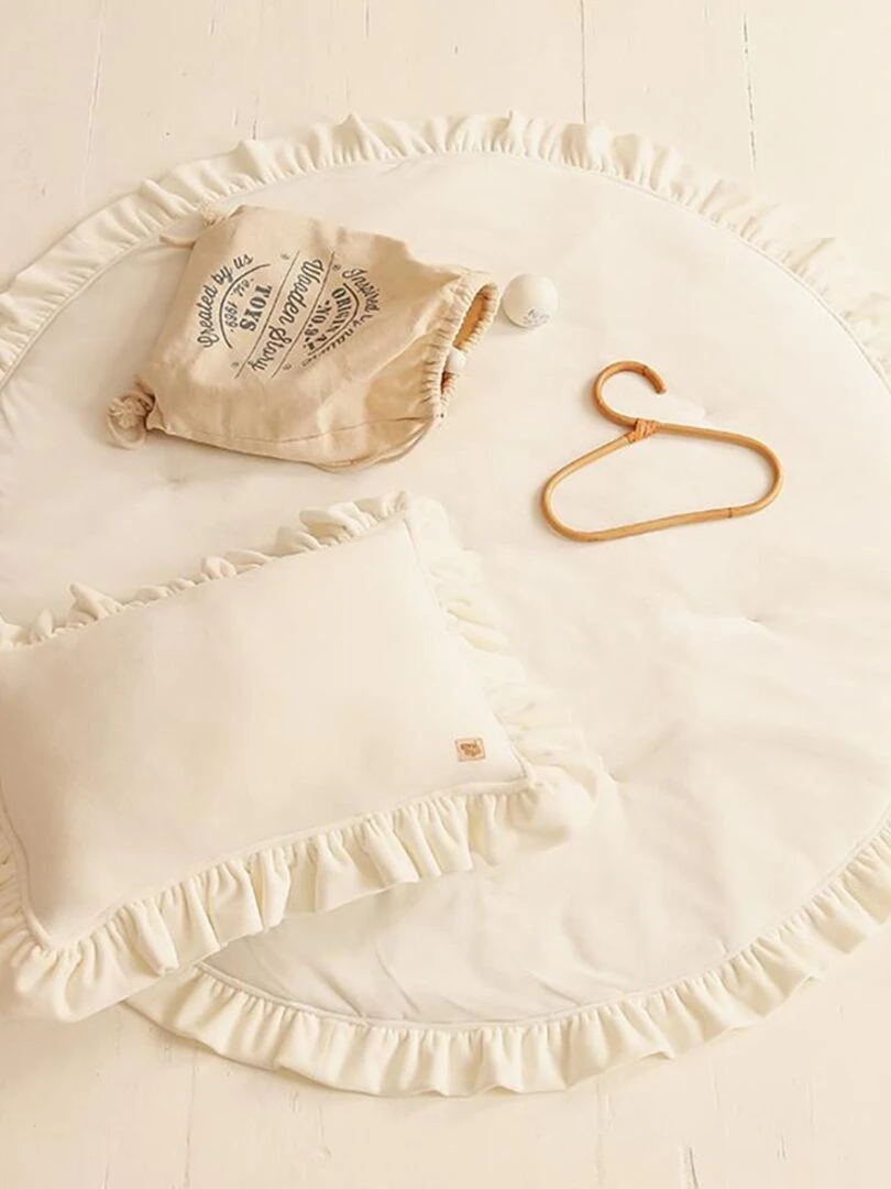 Coussin velours avec volant Blanc   Blanc