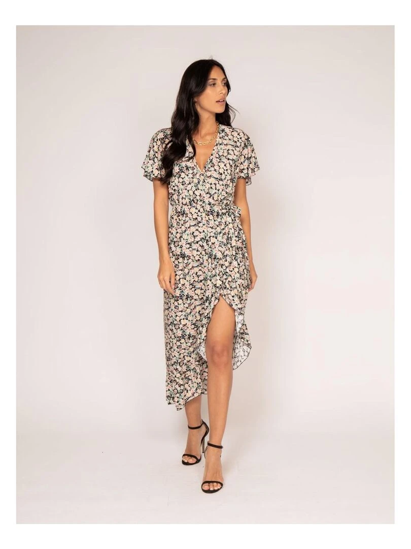 Robe longue portefeuille motifs IDOLE Vert
