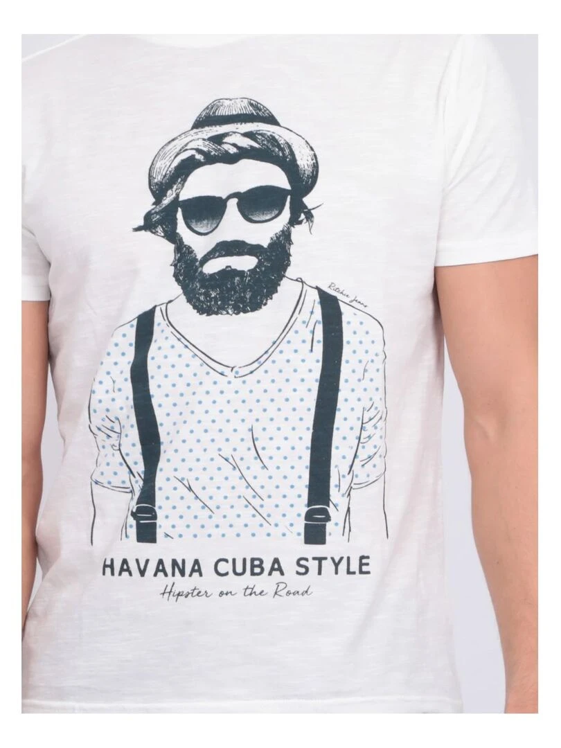 T shirt col rond pur coton NALTOX   Ecru