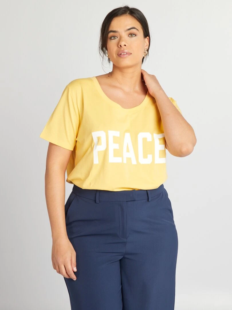 Tee shirt en coton avec imprimé Jaune