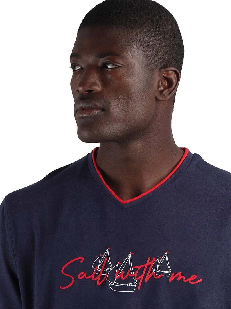 Pyjama short t shirt Sailing   Bleu marine