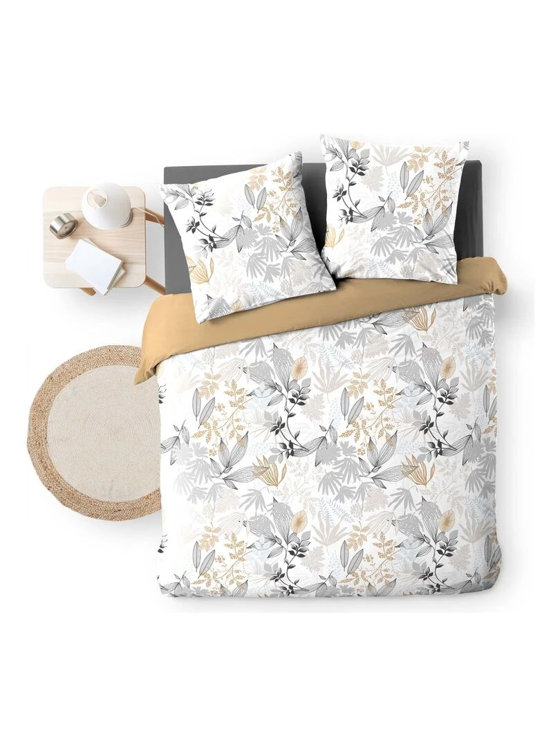 Housse couette + taies 220 x 240 cm Foliane fleurs Blanc
