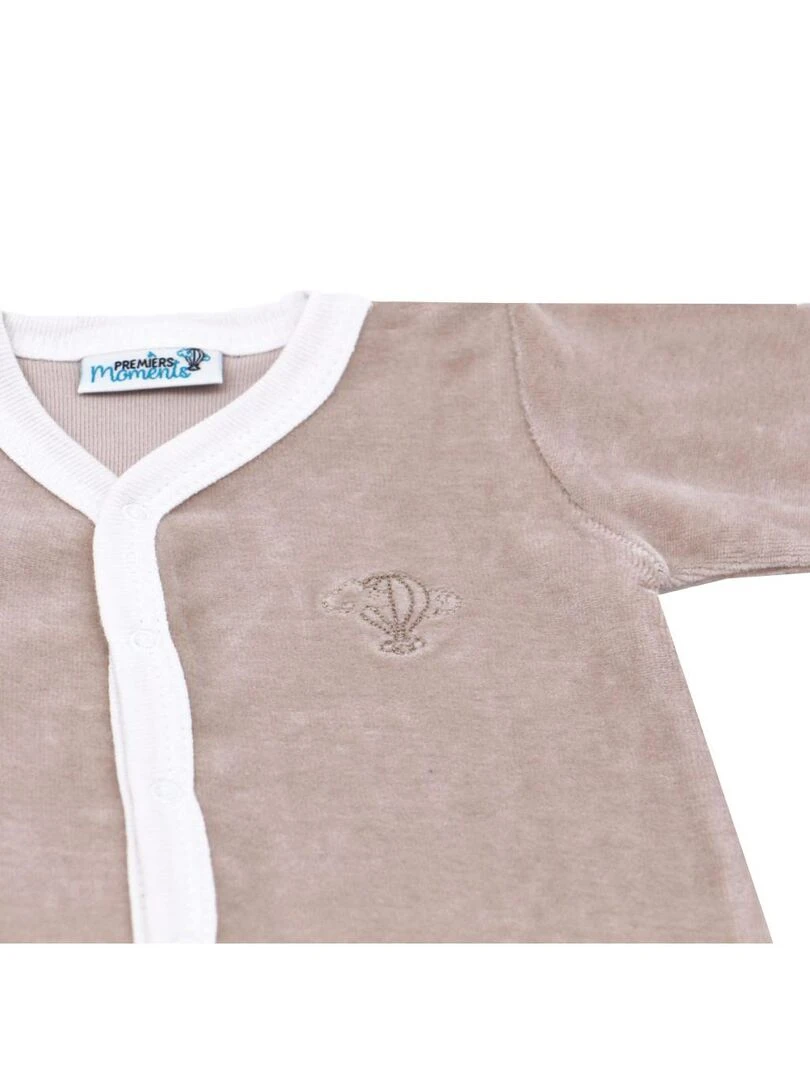Pyjama velours   100% coton biologique   1 à 6 mois   Beige