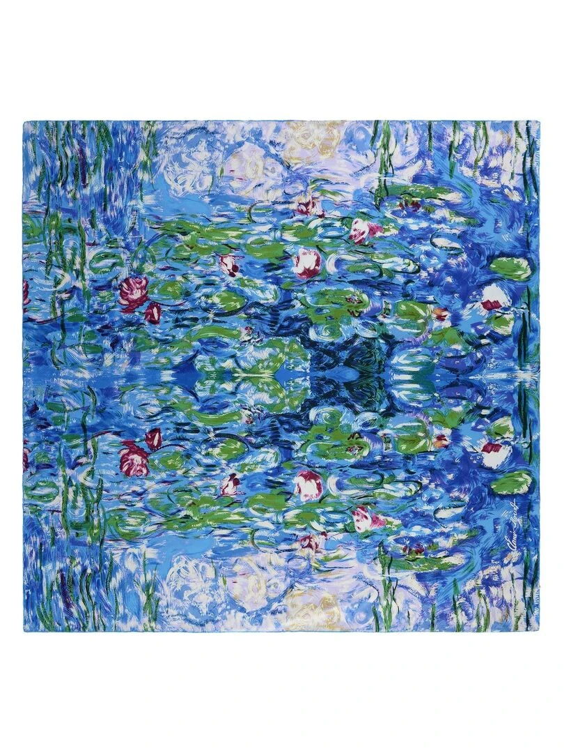 Carré de soie "Nymphéas" Interprétation Bleu