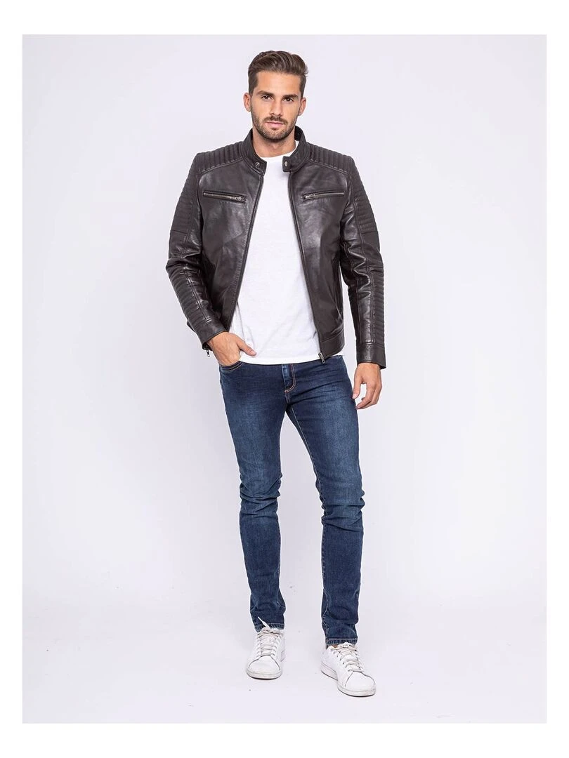 Blouson cuir motard BIKERO   Marron