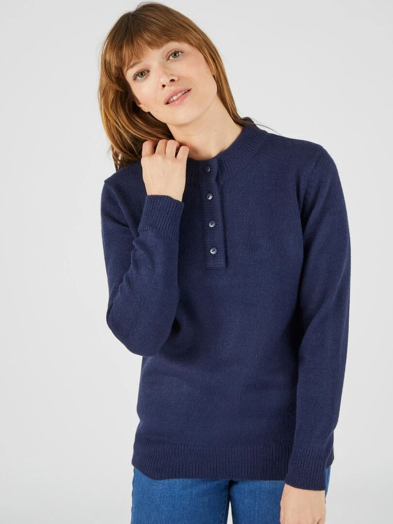 Pull col montant boutonné   Damart   Bleu marine