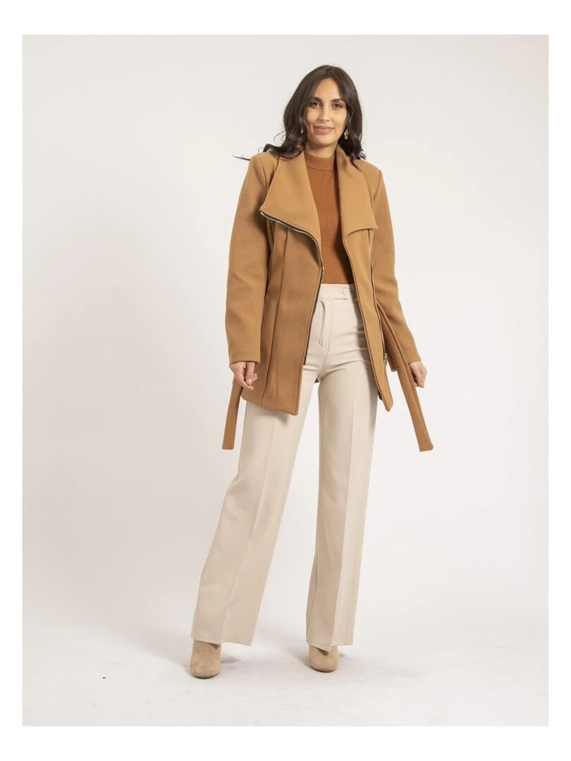 Manteau court zippé UWAYS   Marron caramel