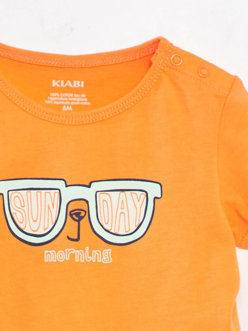 Ensemble T shirt + short en coton   2 pièces   ORANGE