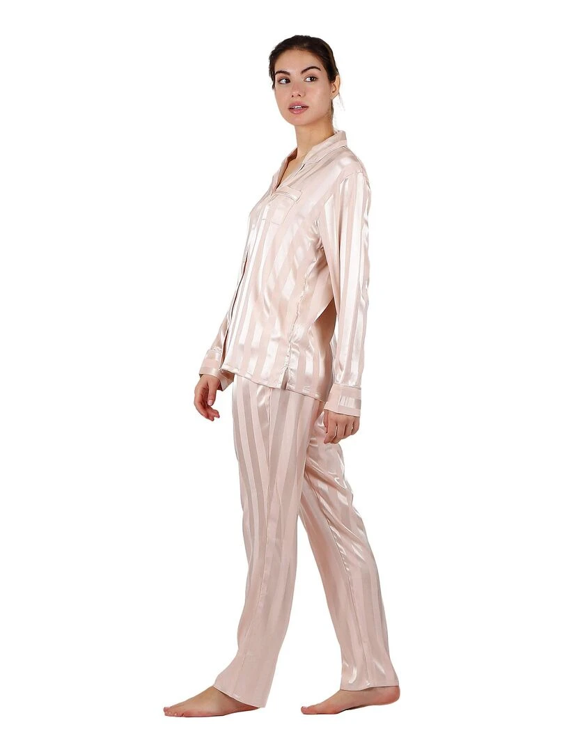 Pyjama chemise et pantalon Satin Stripes Rose