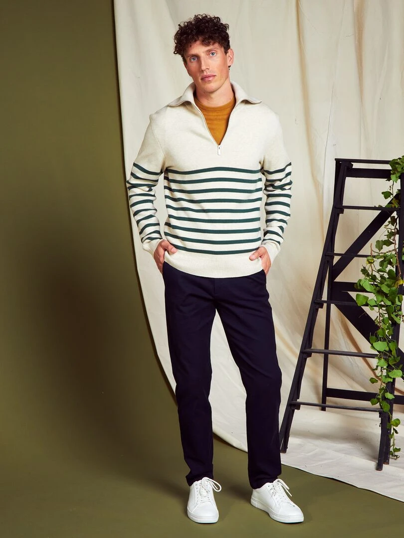 Pull rayé à col camionneur   Blanc/vert