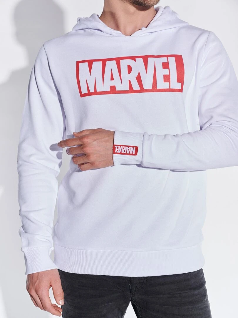 Sweat à capuche adulte Logo Marvel   Polycoton   Blanc   M   Blanc