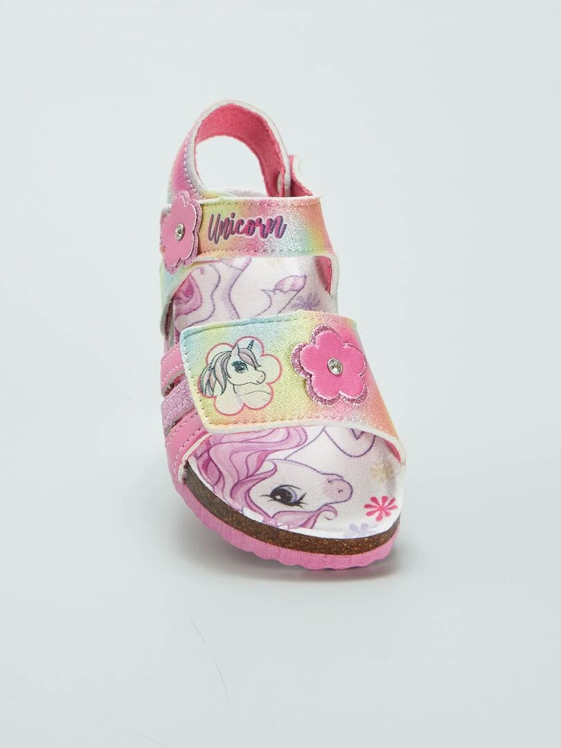 Sandales 'Licorne' à scratchs   Rose