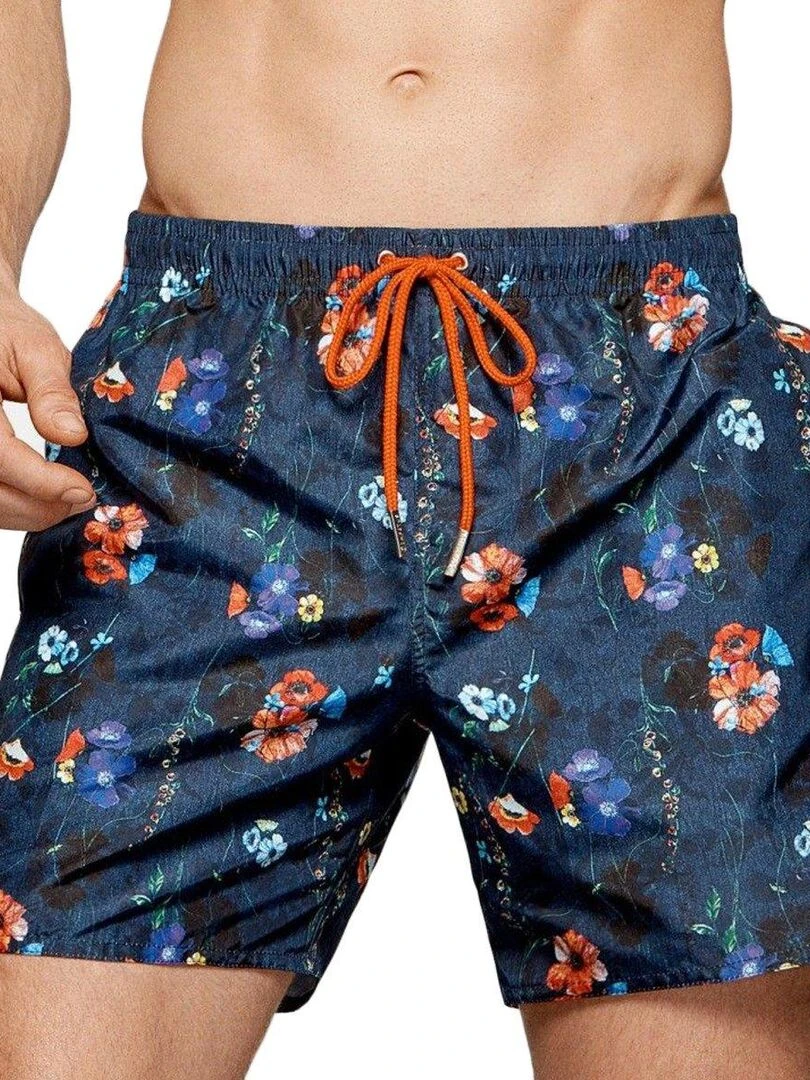 Maillot de bain short imprimé fleuri Aruba Bleu