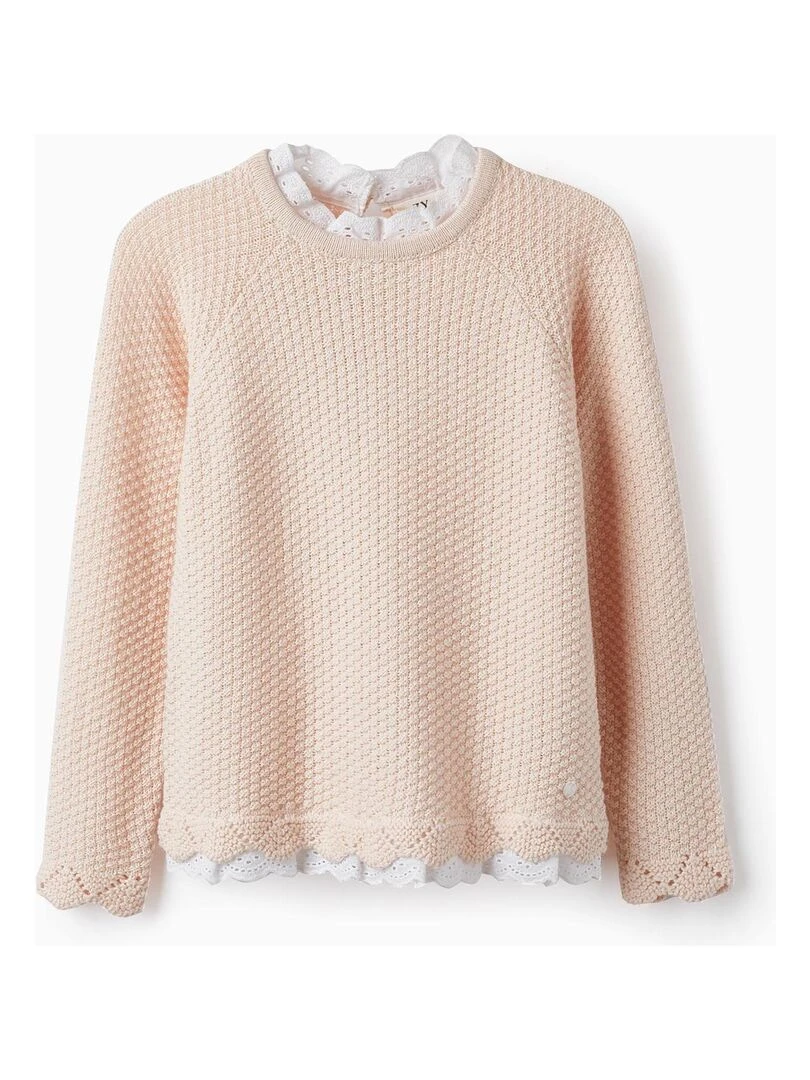 Pull en Maille avec Broderie Anglaise pour Fille SPRING BEGINS Rose clair