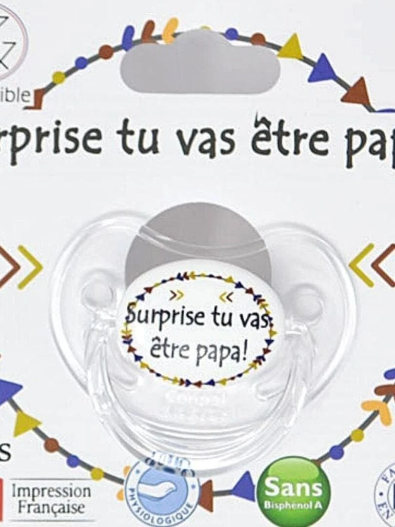 Sucette " Surprise tu vas être papa " Blanc