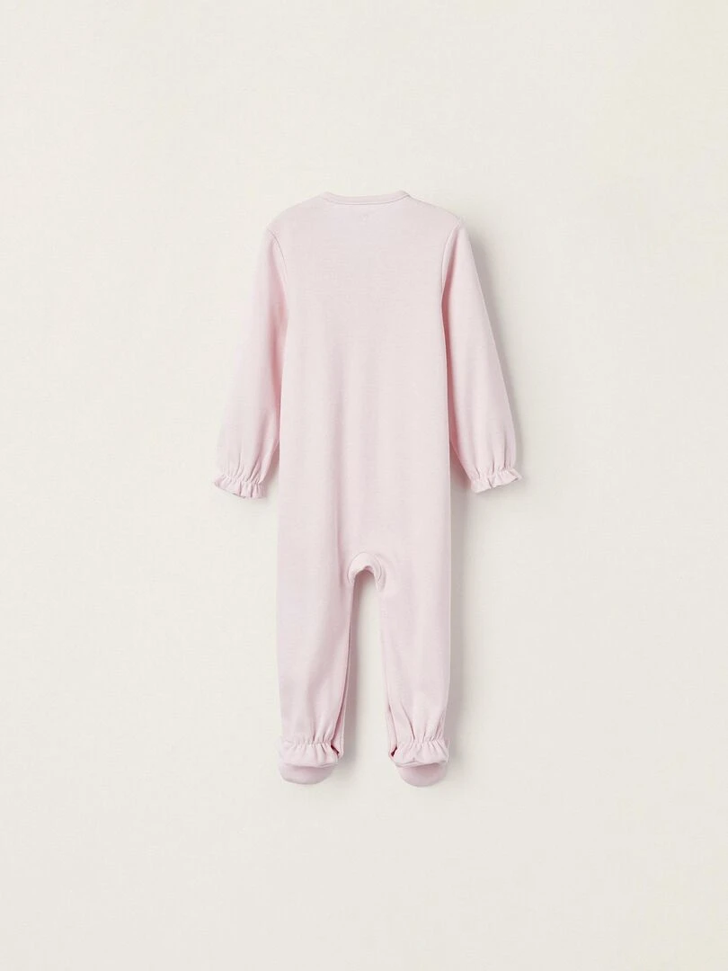 Grenouillère en jersey de coton avec pieds et volants pour bébé fille manches longues Rose clair
