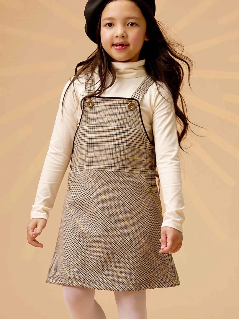 Robe Salopette Hiver Fille Carrx Tartan Marron Jaune LOLA 'LA FAUTE A VOLTAIRE' Marron clair