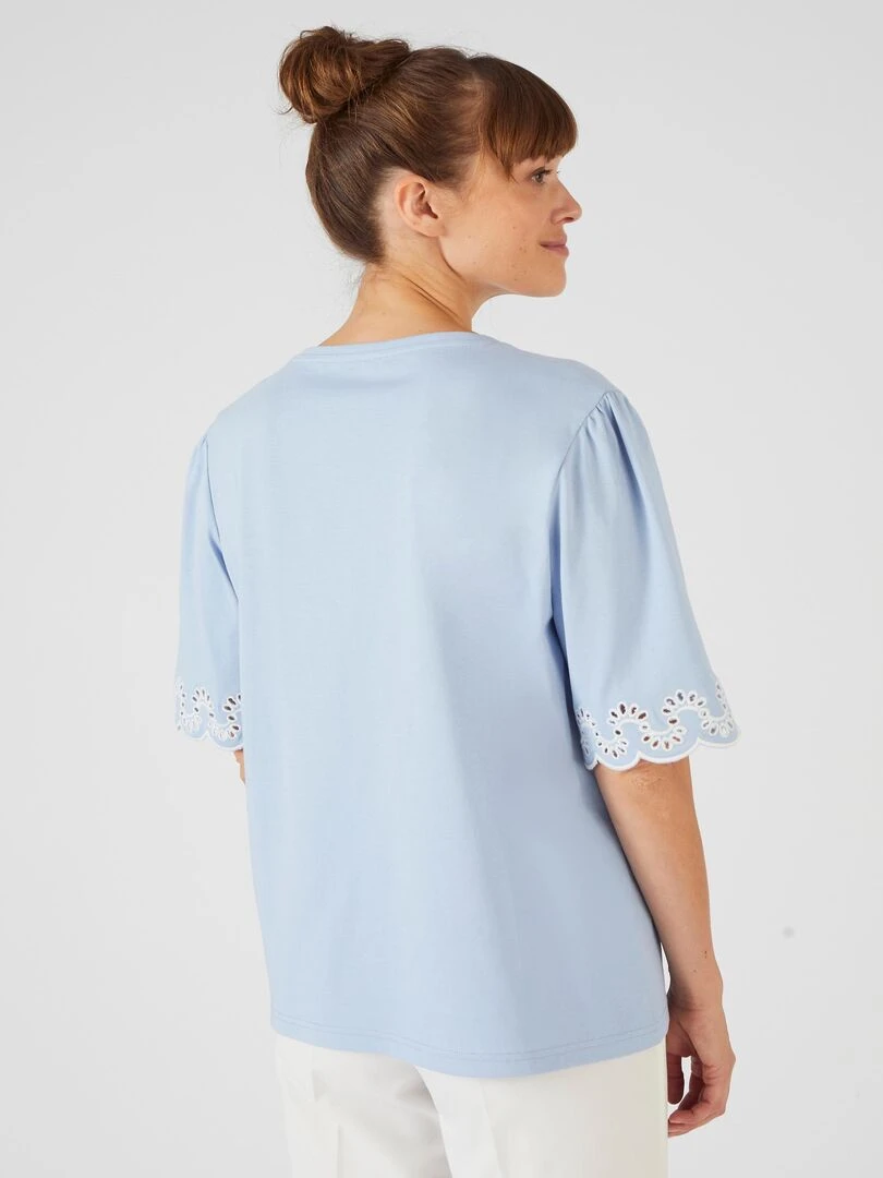 Tee shirt imprimé détails brodés.   Damart   Bleu gris