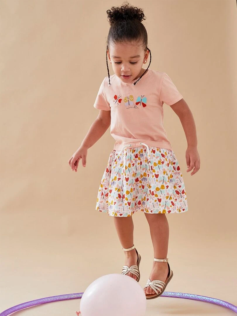 Robe bi matière à manches courtes multicolore Noukie's Rose