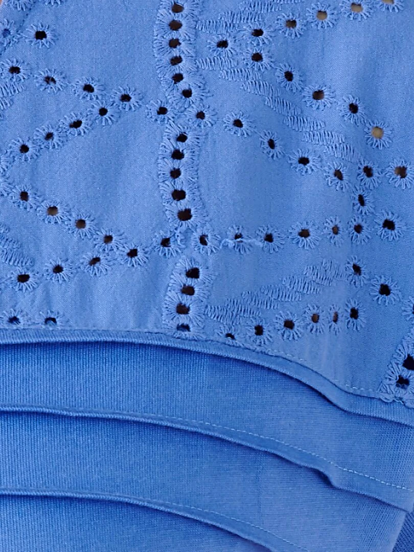 Tee shirt détails broderie anglaise   Damart   Bleu azur