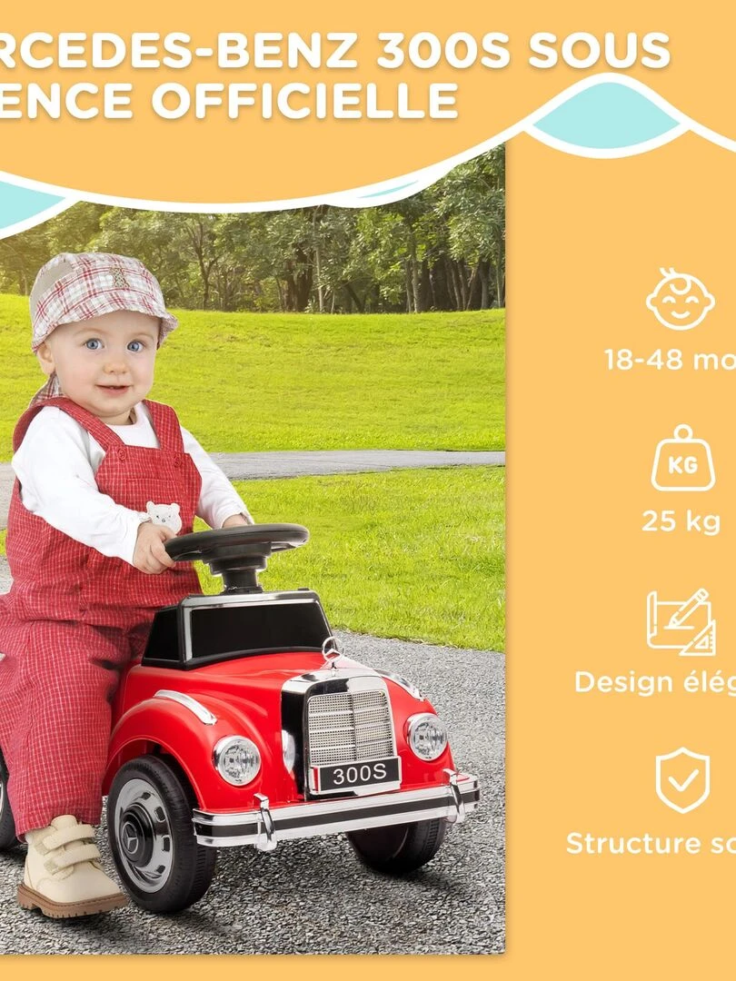 Porteur enfant voiture licence Mercedes Benz 300S coffre butée arrière   Rouge