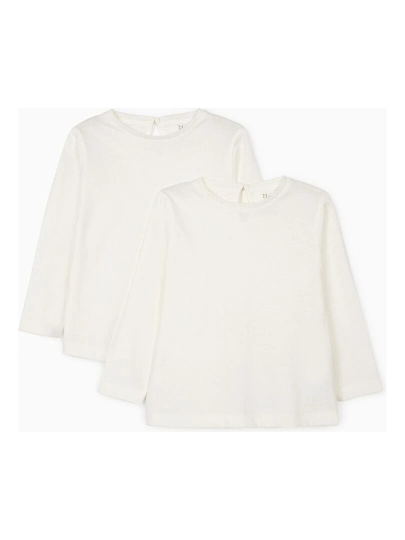 2 T shirts à Manches Longues en Coton Bébé Fille manches longues DISRUPTION Blanc