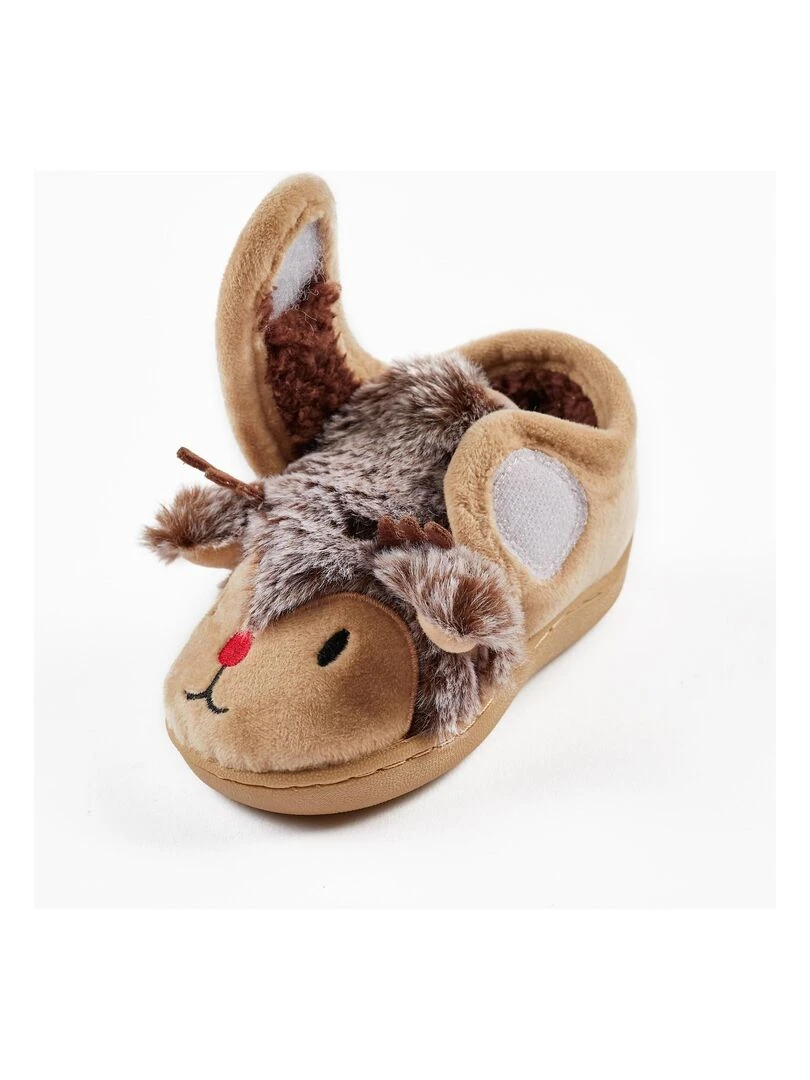 Chaussons pour bébé 'Renne Rodolphe   Noël'   NOËL   Beige foncé