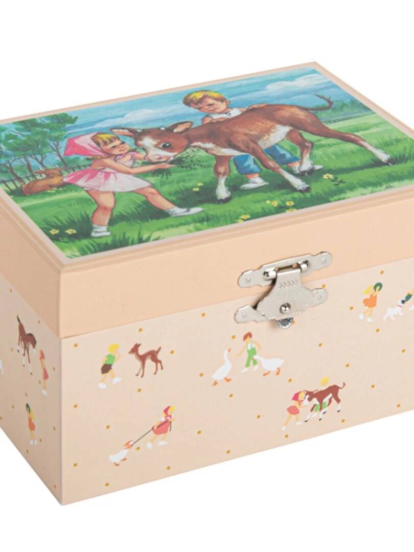 Boîte À Bijoux Musicale Jeune Vache Mémoire D'enfance Jeanne Lagarde Rose