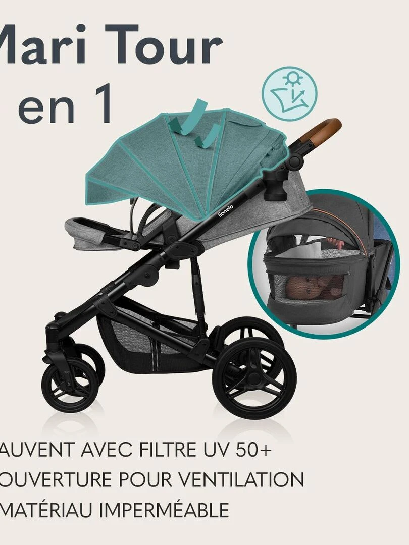 LIONELO Mari Tour   Poussette bébé 3en1 compacte   De 0 à 48 mois   Gris   Gris