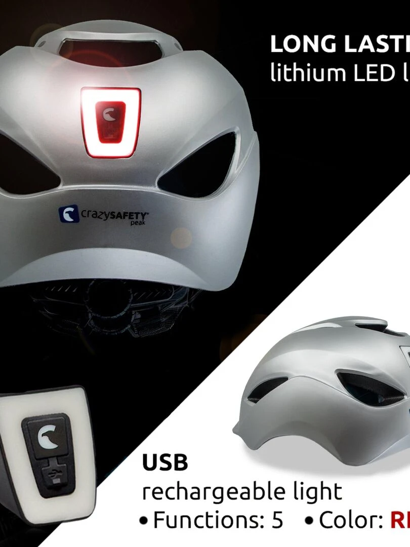 Casque de Vélo Urbain   Lumière USB rechargeable  Gris Mat (L)   Certifié EN1078   Gris Gris