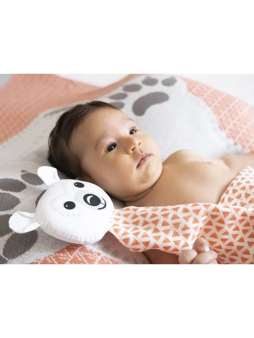 Doudou Ourson en Coton Bio   Blanc Orange
