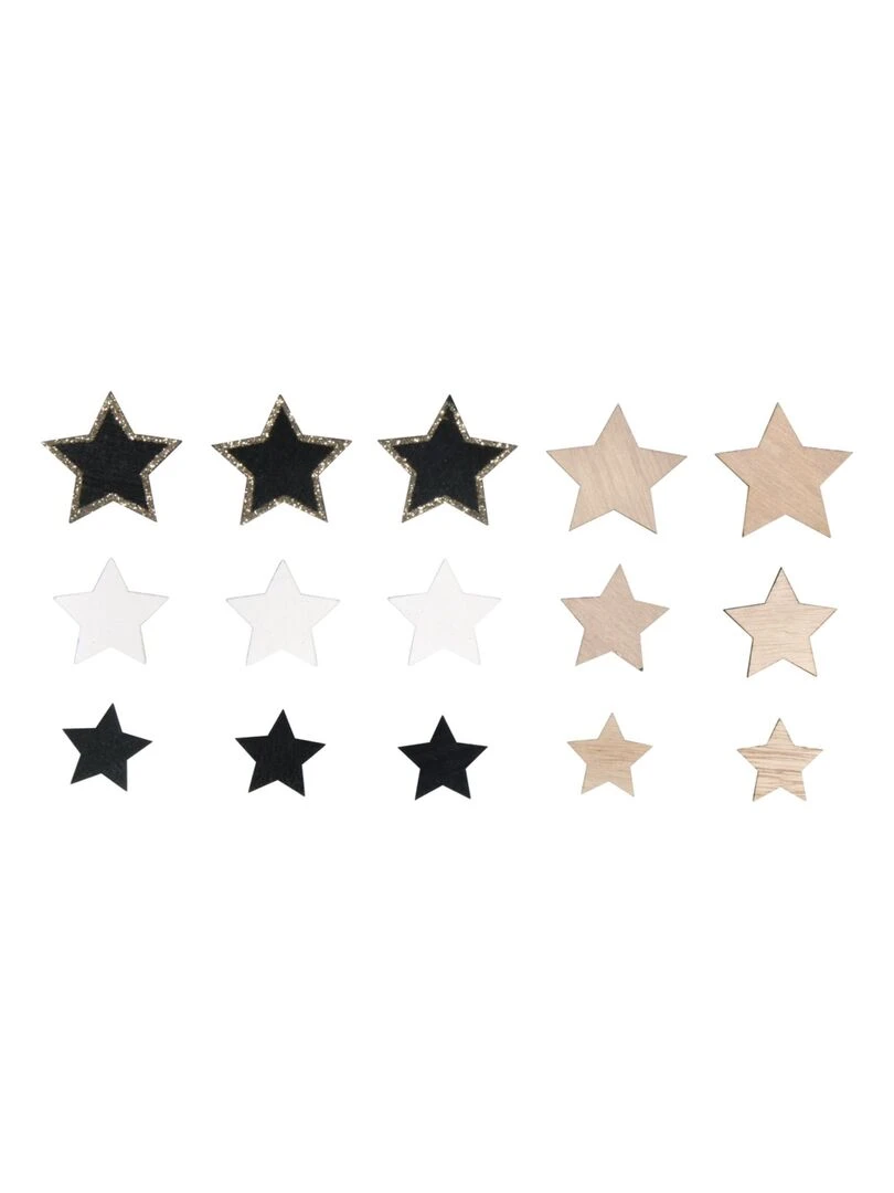14 étoiles adhésives en bois 6 types 3 à 5 cm Multicolore