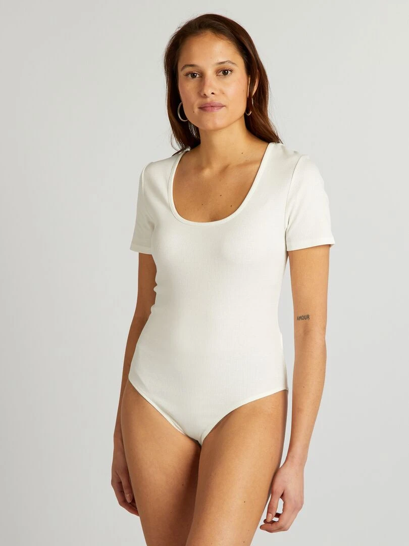 Body en maille côtelée unie   Blanc