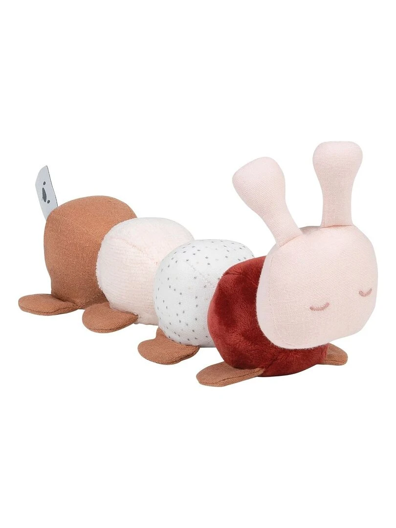 Doudou Chenille hochet de chez Nattou couleur rouille Marron