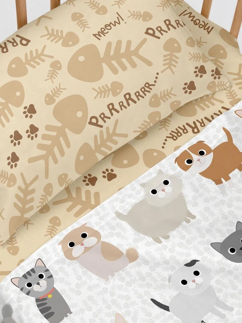 Drap housse Cats "Happyfriday"   Blanc