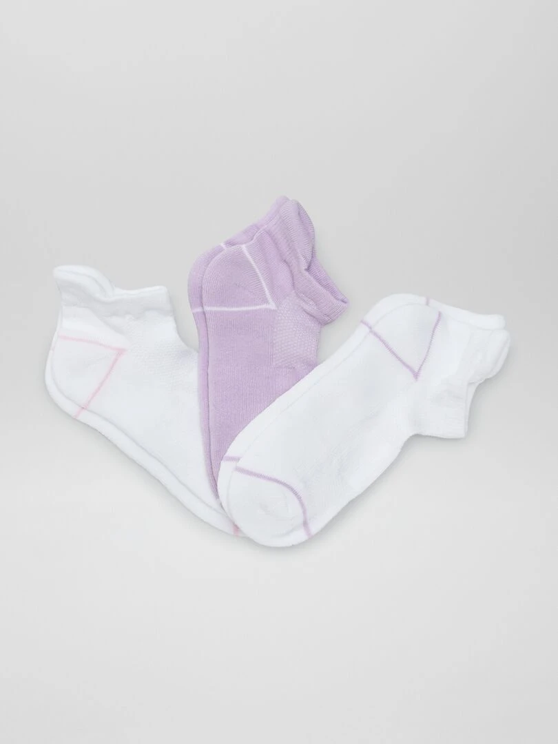 Lot de 3 chaussettes invisibles sport Violet/blanc