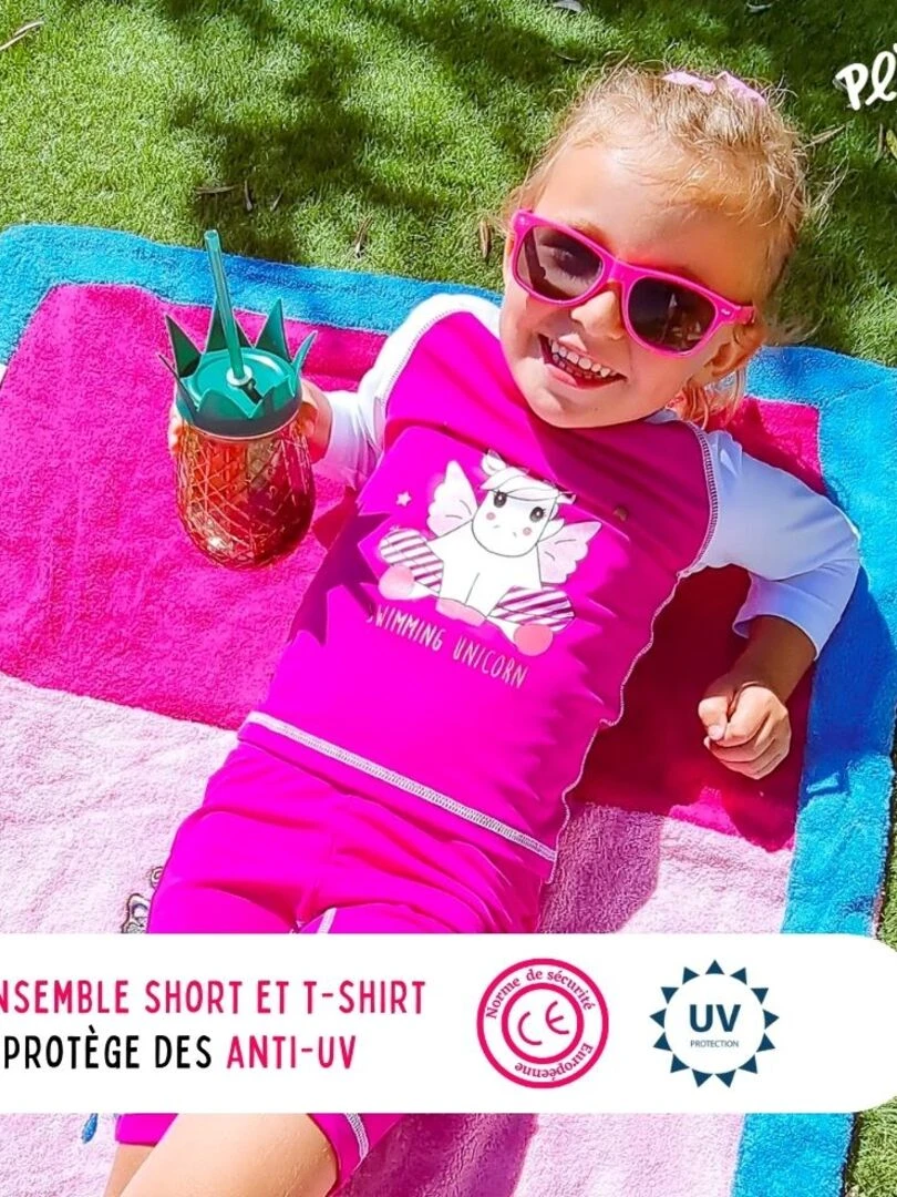 Ensemble enfant Anti UV fille : Licorne Violet Violet Rose