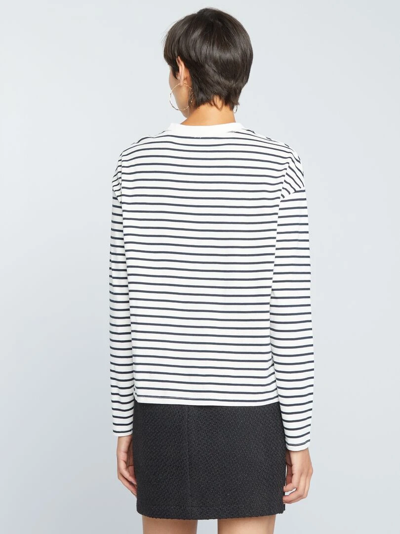 T shirt marinière en jersey   Blanc/noir