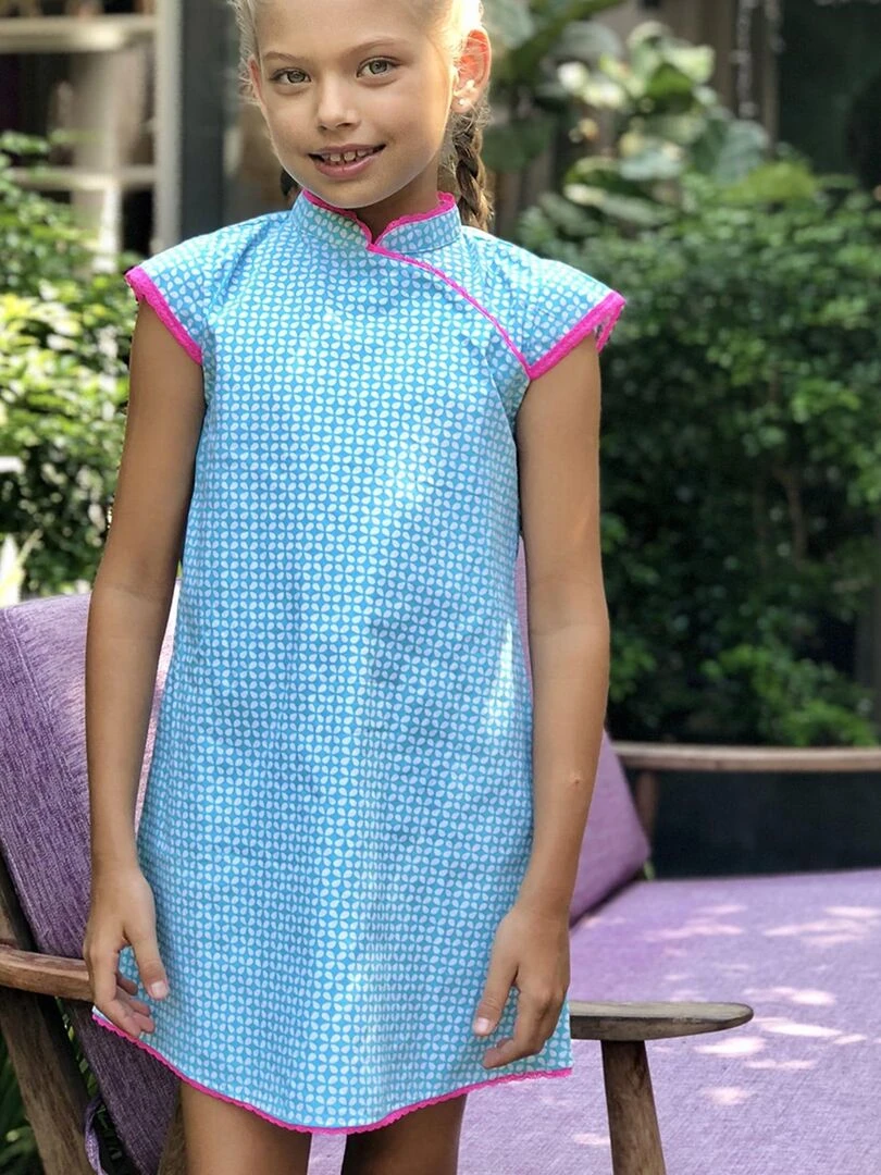 Robe chinoise ANNAM 'LA FAUTE A VOLTAIRE' Bleu turquoise